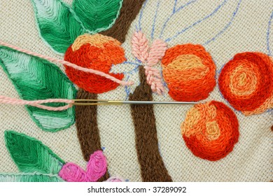 Close view crewel work