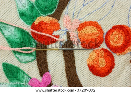 Close view crewel work