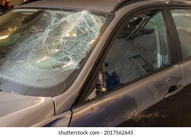 Close Up View Of Damaged Car After Accident. Sweden. 