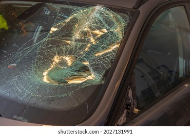 Close Up View Of Damaged Car After Accident. Sweden. 