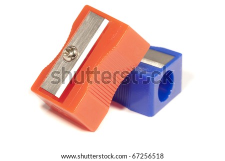 Close view detail of pencil sharpners isolated on a white background.