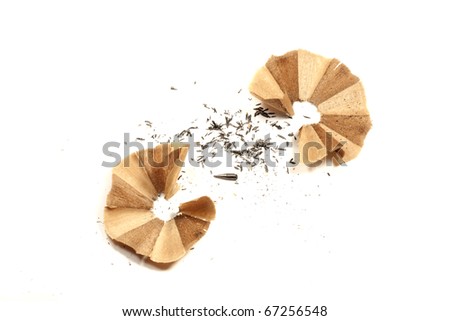 Close view detail of shavings of pencil sharpners isolated on a white background.