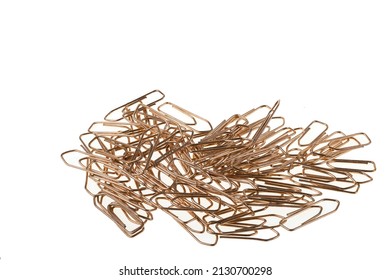 Close up view  of durable paper clips isolated on white background. 