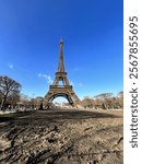 Up close view of Eiffel Tower.