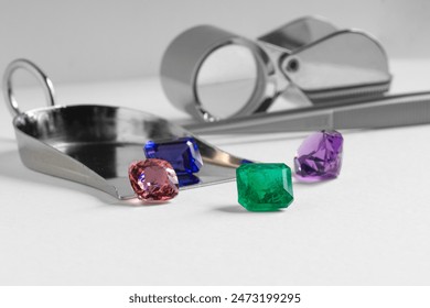Close up view of Emerald on the Workshop of Jeweller