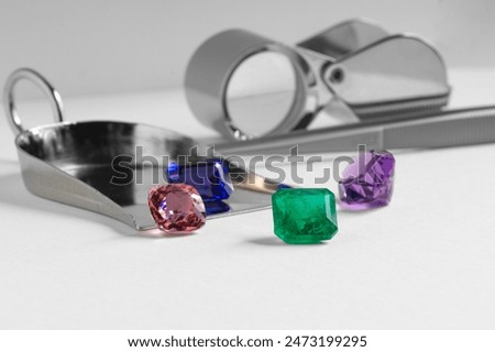Close up view of Emerald on the Workshop of Jeweller