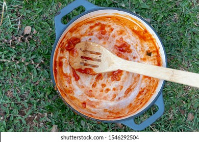 A Close Up View Of The Empty Pot That Had The Traditional Gravy For The South African Mealie Meal 