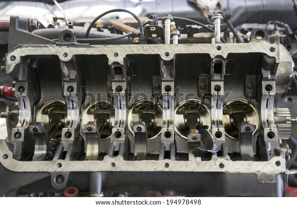 Close up view of engine\
block