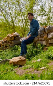 close view of handsome boy and spring nature