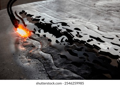 Close up view of heated metal and anvil. Blacksmith in the production process of other metal products handmade in the forge. Metalworker forging metal . Metal craft industry. texture - Powered by Shutterstock