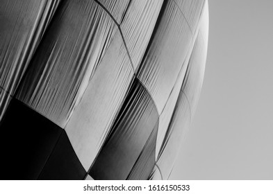 Close Up View Of An Hot Air Ballon With Blue Sky. Toned In Black And White