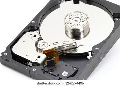 Close up view of internal computer hard drive 3.5