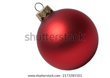  It's a close up view of isolated yellow ball. A red Christmas ball is on a white background. It's the New Year's Eve.