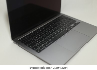 Close Up View Of A Laptop On A The Desk, Shallow Depth Of Field