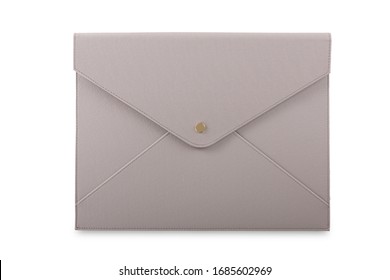 A Close View Of A Light Grey Personal File Folder Isolated On A White Background.