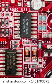 Close view of the main computer circuit board.