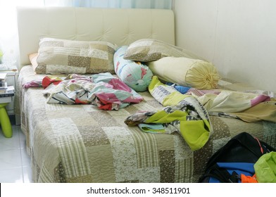 Close Up View Of Messy Bedroom