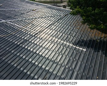 Close Up View Of Metal Sheet Roof With Tension Rod Structure