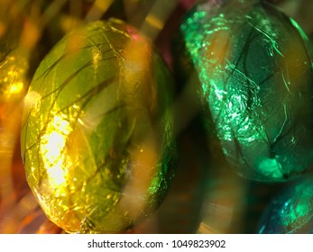 Close up view of mini chocolate Easter eggs