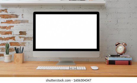 Office Computer Table Front View Copy Stock Photo (Edit Now) 1766211275