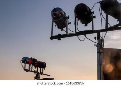 Close View Of Music Concert Festival Stage Lights.