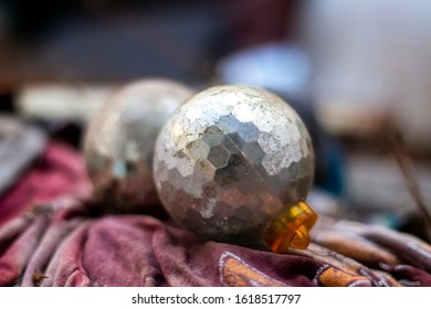 Close view of old abandoned objects on a crippled house.