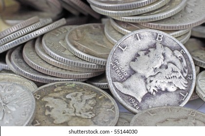 Close View Of Old Silver Bullion