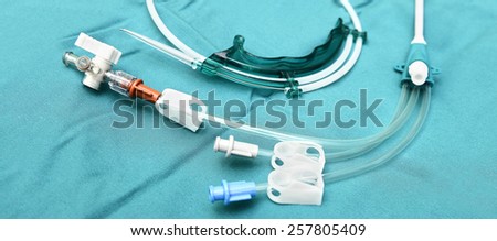 Close up view on central venous catheter and a guide wire
