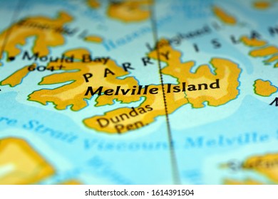 Close Up View On The Map Of Melville Island, North Greenland