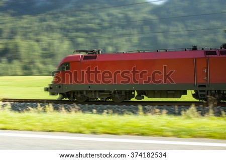 Close view on the modern train going fast in the mountains Stock photo © 