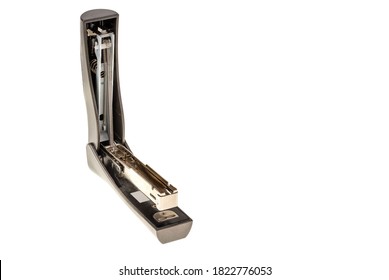 Close Up View Of Open Stapler Isolated On White Background. Stationery Concept Background.