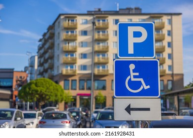 Close Up View Of Parking For Disabled People Sign. Sweden. 