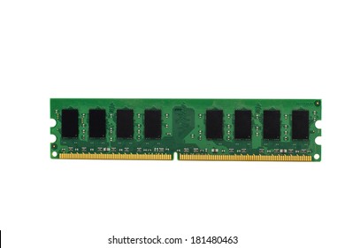 Close up view of a personal computer memory chip isolated on a white background.