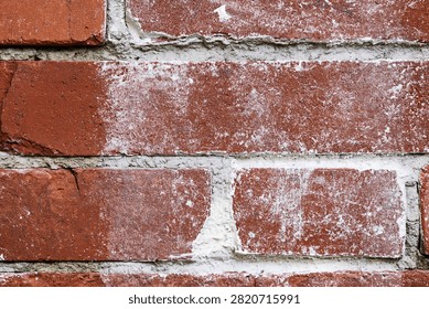 Close up view of red brick wall texture