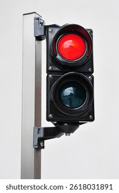 Close up view of a red traffic light