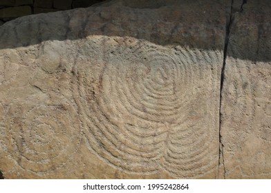 Close Up View Of The Rock Carvings At Neolithic New Grange In Ireland