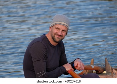 Close View Of Rower On Thames Skiff Boat