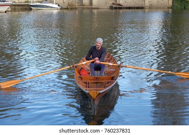 Close View Of Rower On Thames Skiff Boat