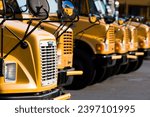 Close up view of school busses as they prepare for another day of school