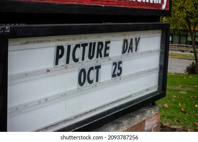 Close Up View Of A School Picture Day Sign Outside Of An Elemtary School In Seattle, WA