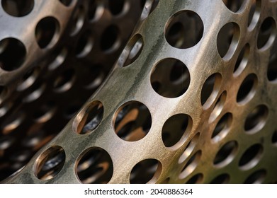 Close up view of Sculpture made from perforated steel tubing