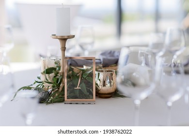 Close Up View Of Serving Wedding Table In The Restaurant.