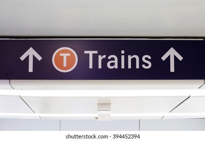 Close View Of The Sign For Trains In Sydney