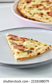 Close up view of a slice of pizza