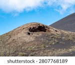 Close View of Small Volcanic Cone Formed During Tajogaite Eruption on La Palma, Canary Islands, Spain