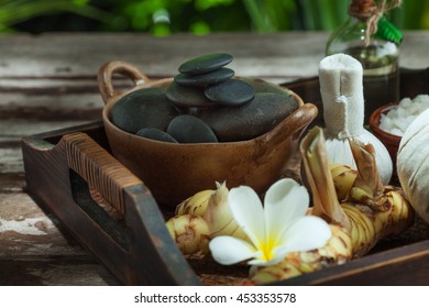 close up view of spa theme objects on color back