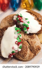 Close up view of a stack of homemade holiday cookies