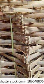 Close Up View From Stacking Of Traditional Balinese Bamboo Material Clamp With Natural Finish Handmade By Local People Are Ready To Sell In Local Market To Assist Chef While Cooking In The Hot Kitchen