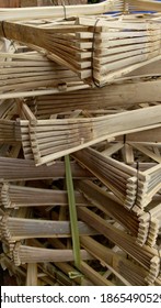 Close Up View From Stacking Of Traditional Balinese Bamboo Material Clamp With Natural Finish Handmade By Local People Are Ready To Sell In Local Market To Assist Chef While Cooking In The Hot Kitchen