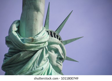 Close Up View Of  The Statue Of Liberty Profile, New York City, NY, USA - , Blue Sky Background